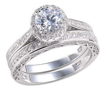 SOLID STERLING SILVER New Design! Stunning! Designer Halo Double Wedding Ring Set