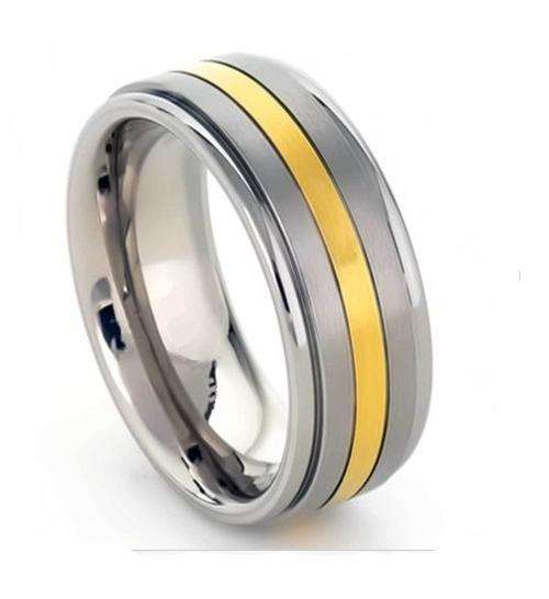 **Classy Tungsten Carbide Twin Stripe Gold Center Ring