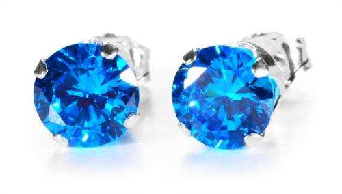 *NO RESERVE! "Pretty Blue Topaz Cz's" Sterling Silver Stud Round Cut 5MM Cz Earrings