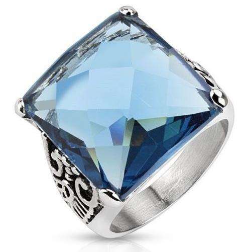 *BRAND NEW! "Huge Impressive Ocean Blue Topaz Cz Decorative Leaf Design Cast Ring