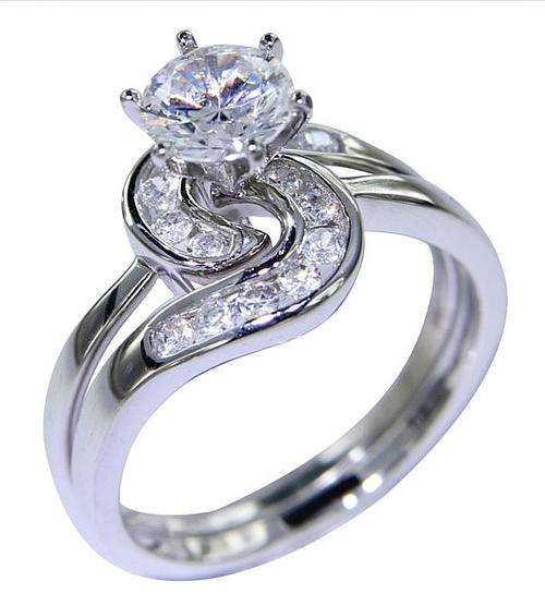 SOLID STERLING SILVER New Design!!**Stunning!  Swirl Cup Wedding Ring Set