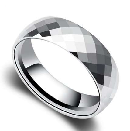 SOLID TUNGSTEN CARBIDE DIAMOND FACETED MIRROR FINISHED WEDDING RING sz 10