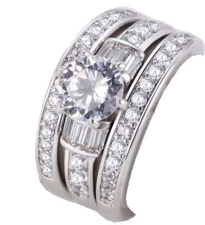 SOLID STERLING SILVER Designer Baguette Triple Wedding Ring Set