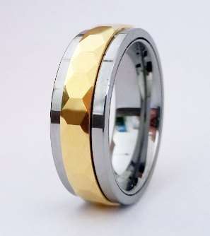**SOLID TUNGSTEN CARBIDE GOLD SQUARE FACETED SPINNER WEDDING RING