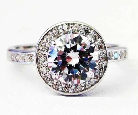 **SOLID STERLING SILVER!**New Arrival! Luxury 7x7mm! Designer Round Halo Engagement Ring