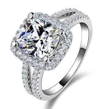 **SOLID STERLING SILVER** Stunning New Cushion Cut Halo Twin Shank Engagement Ring
