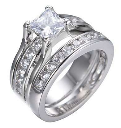 SOLID STERLING SILVER` New Design Stunning Designer Princess Pave Pedestal Wedding Ring Set