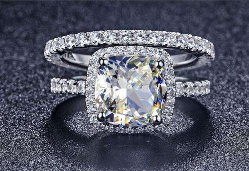 **SOLID STERLING SILVER** Stunning 4ct Cushion Cut Halo Wedding Ring Set