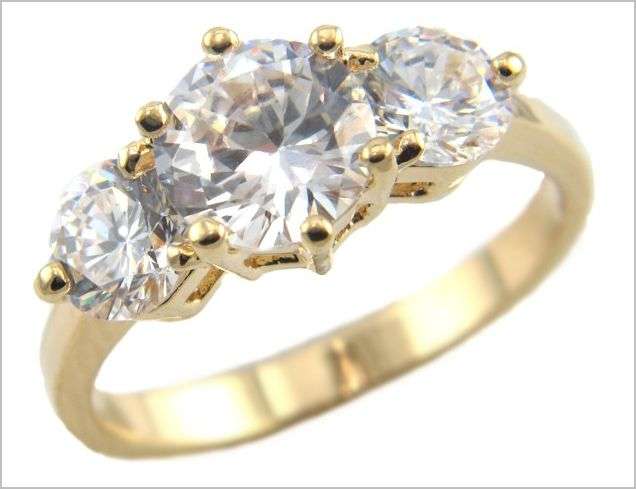 2.80CT CREATED DIAMONDS! GENUINE 18K GOLD PLATED TRILOGY BRIDAL RING size 9