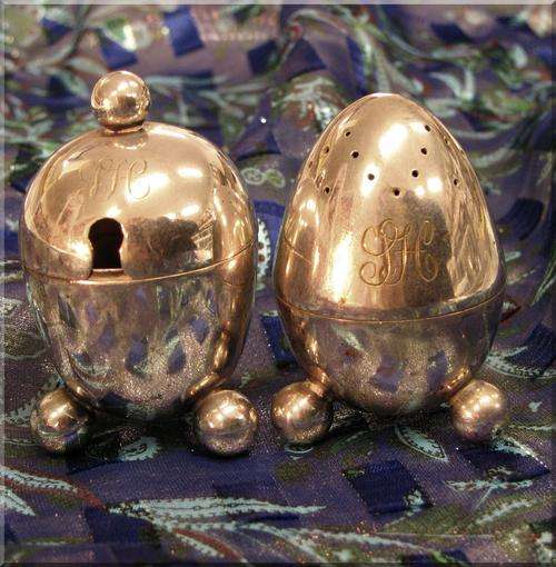 VICTORIAN EGG SHAPED SILVER PLATED SALT AND PEPPER CELLARS (REDUCED!!)