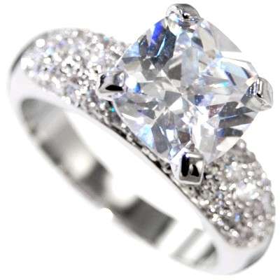 5.22 CTW DIAMOND CUSHION CUT 18K GP ENGAGEMENT RING size 5