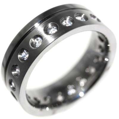 R1 NO RESERVE!! SATIN FINISH - MENS 1.00CTW ETERNITY STAINLESS STEEL WEDDING RING - SIZE 8