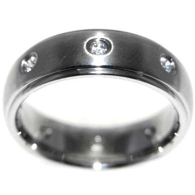 SATIN FINISH - MENS 0.40CTW STAINLESS STEEL WEDDING RING SIZE 10