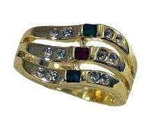 ELEGANT MULTI GEMSTONE-DIAMOND RING!!! - CZ DIAMONDS&GEMSTONES SET IN 18K YELLOW GOLD GP size 5