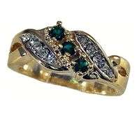 **ELEGANT CZ EMERALD& DIAMOND RING!!! SET IN 18K YELLOW GOLD GP size 6