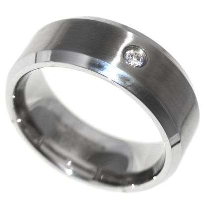 SATIN FINISH - MENS 0.10CTW STAINLESS STEEL WEDDING RING SIZE 11.5