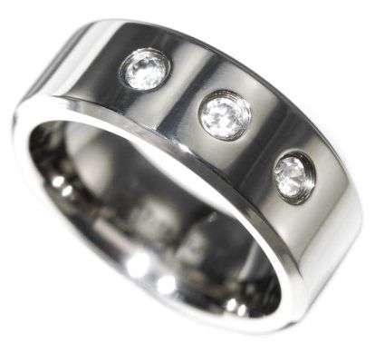 0.30CTW TITANIUM LOVE THREE STONE BRILLIANT DIAMOND CUT WEDDING RING SIZE 10