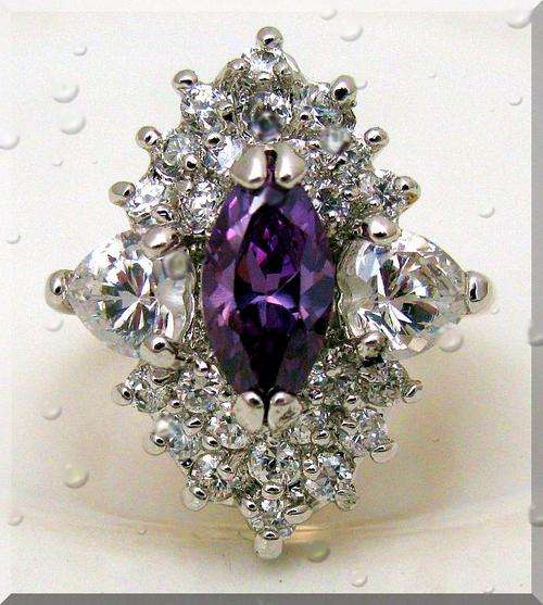 MAJESTIC AMETHYST RING!!! - CZ AMETHYST AND DIAMONDS SET IN 18K YELLOW GOLD GP SIZE 4