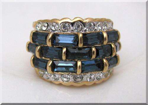 STRIKING SAPPHIRE RING!!! - CZ DIAMONDS&SAPPHIRE SET IN 18K YELLOW GOLD GP SIZE 9