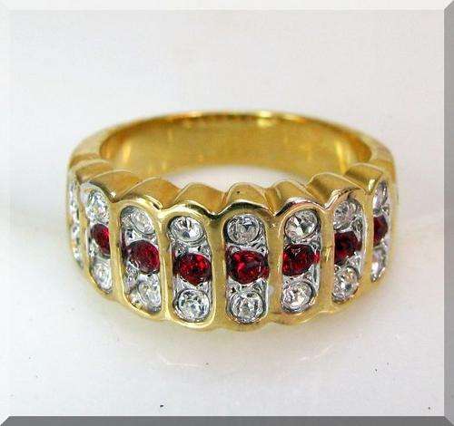 ELEGANT RUBY DIAMOND RING!!! - CZ DIAMONDS&RUBIES SET IN 18K YELLOW GOLD GP size 5