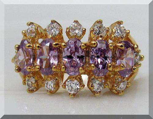 STUNNING AMETHYST RING!!! -ROUND OVAL CUT CREATED AMETHYSTS AND DIAMONDS CLAD IN 18K GOLD size 6