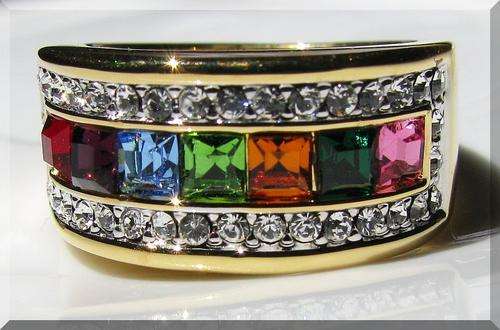 ELEGANT MULTI GEMSTONE-DIAMOND RING!!! - CZ DIAMONDS&GEMSTONES SET IN 18K YELLOW GOLD GP size 6