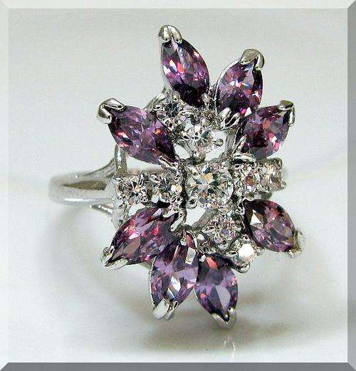 STUNNING AMETHYST DIAMOND RING!!! -ROUND BRILLIANT CUT CZ DIAMOND SET IN 18K WHITE GOLD GP size 4