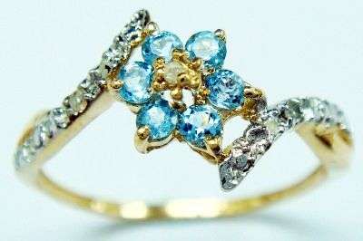 PRETTY PLUM BLOSSOM!!! 0.68 CTS NATURAL BLUE TOPAZ AND DIAMONDS SET IN 10K SOLID GOLD