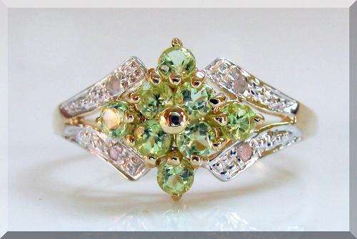SOLID GOLD!!! 0.92 CTS NATURAL PERIDOTS AND DIAMONDS SET IN 10K SOLID GOLD