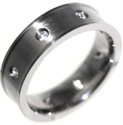 SATIN FINISH - MENS 1.00CTW ETERNITY STAINLESS STEEL WEDDING RING - SIZE 11