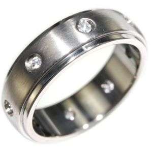SATIN FINISH - MENS 0.48CTW ETERNITY STAINLESS STEEL WEDDING RING - SIZE 12
