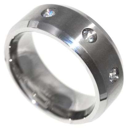SATIN FINISH - MENS 0.43CTW ETERNITY STAINLESS STEEL WEDDING RING - SIZE 11