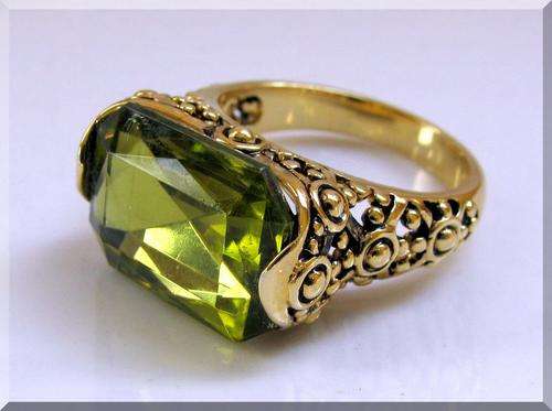 MAGNIFICENT PERIDOT RING!!! - 18X13MM CZ PERIDOT CRAFTED INTO 18K YELLOW GOLD BONDING size 9