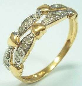 NATURAL 16 DIAMONDS DESIGNER HEARTS RING SET IN 14K SOLID GOLD