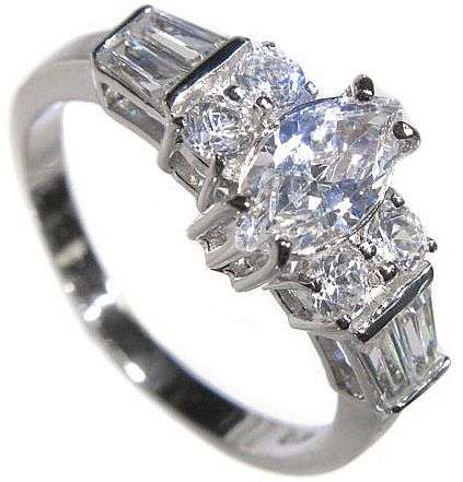 3.70CTW BRILLIANT BAGUETTE MARQUISE ENGAGEMENT RING size 7
