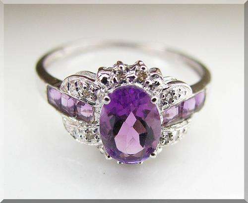 VINTAGE STYLE 0.96CT STUNNING AMETHYST & DIAMOND 10K SOLID GOLD RING