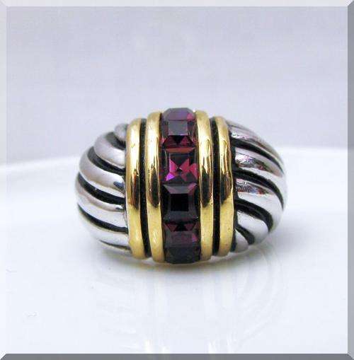 STUNNING AMETHYST RING!!! -SQUARE CUT CZ AMETHYSTS SET IN 18K GOLD GP size 9