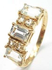 **75%REDUCED SHIPPING!**SOLID GOLD! TRILOGY OCTAGON NATURAL MINED AQUAMARINES SET IN 10k SOLID GOLD