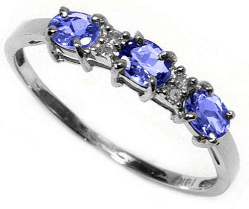 0.64CT STUNNING TANZANITE & DIAMOND 10K SOLID GOLD RING