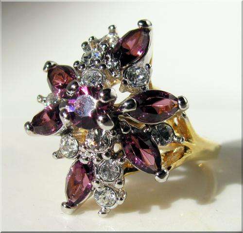MAJESTIC AMETHYST RING!!! - CZ AMETHYSTS AND DIAMONDS SET IN 18K YELLOW GOLD GP SIZE 5