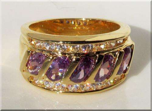 STUNNING AMETHYST RING!!! -ROUND BRILLIANT CUT CZ DIAMOND SET IN 18K WHITE  GOLD GP size 9