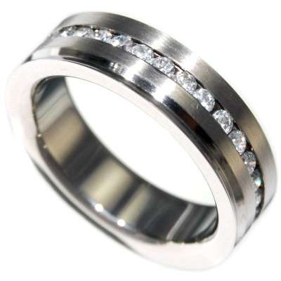 SATIN FINISH - MENS 1.00CTW ETERNITY TITANIUM STEEL WEDDING RING - SIZE 8