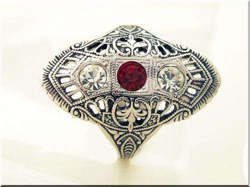 SOLID STERLING SILVER 0.95CTW BRILLIANT SIMULATED GARNET AND DIAMONDS RING size 10