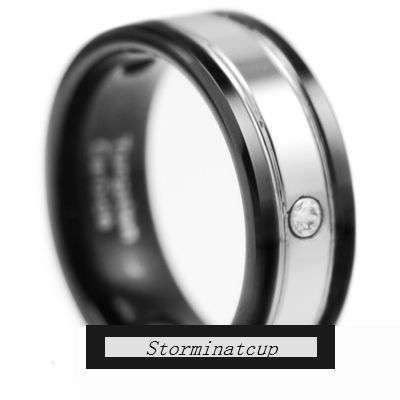0.30CTW STUNNING TUNGSTEN CARBIDE 2TONE SATIN FINISH BLACK RING size 13