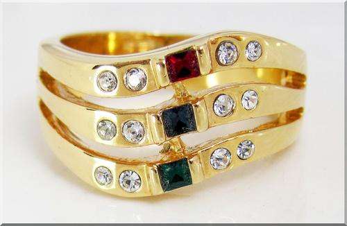 ELEGANT MULTI GEMSTONE-DIAMOND RING!!! - CZ DIAMONDS&GEMSTONES SET IN 18K YELLOW GOLD GP size 6
