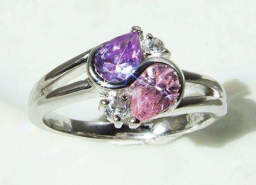 SOLID SILVER STUNNING CZ AMETHYST, PINK TOPAZ&DIAMONDS IN .925 STERLING SILVER SIZE 7