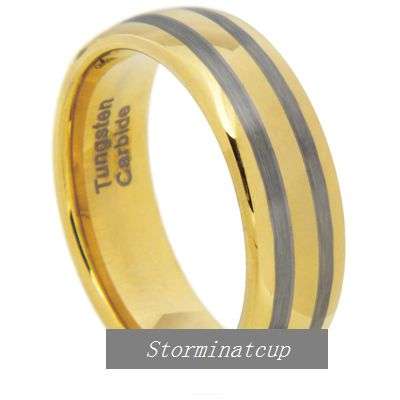 **75% REDUCED SHIPPING!**STUNNING TUNGSTEN CARBIDE 2TONE GOLD SATIN/BRUSHED RING size 12