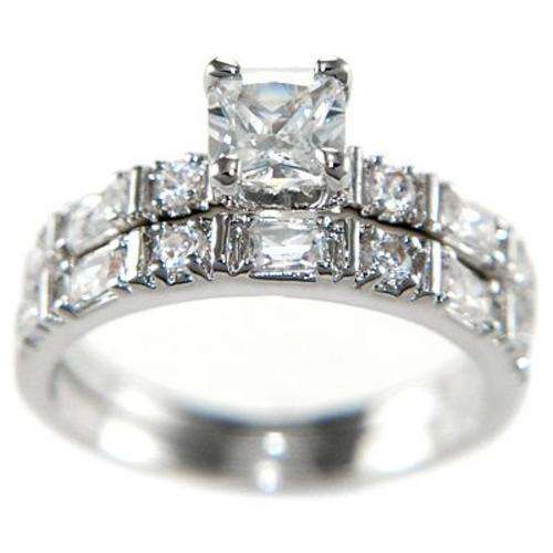 1.65CTW PRINCESS w/ BAGUETTES "WEDDING RING SET" size 7