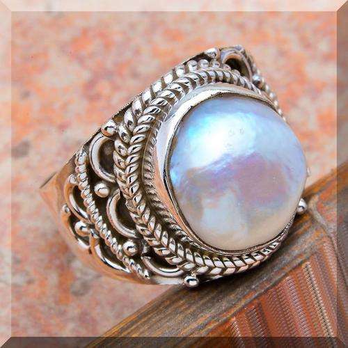MAJESTIC  PEARL!!!  SET IN SOLID STERLING SILVER RING size 7