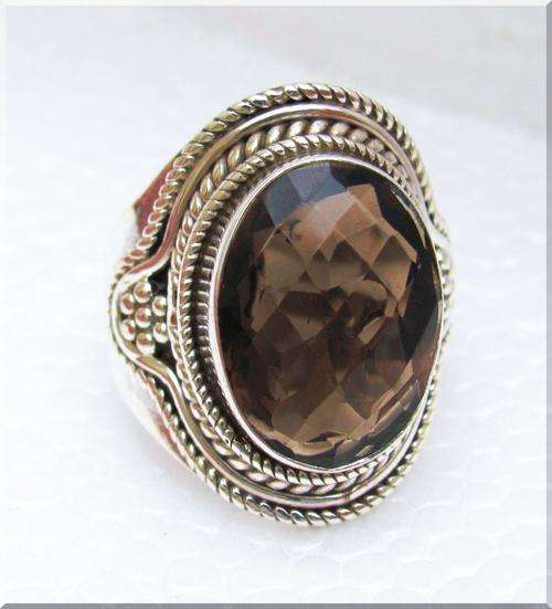 SUPERB SMOKY TOPAZ!!! 7CT SET IN SOLID STERLING SILVER RING size 8